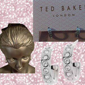 Ted Baker London Mini Silver-Tone Bezel Set Crystals Hoop Huggies Post Earrings